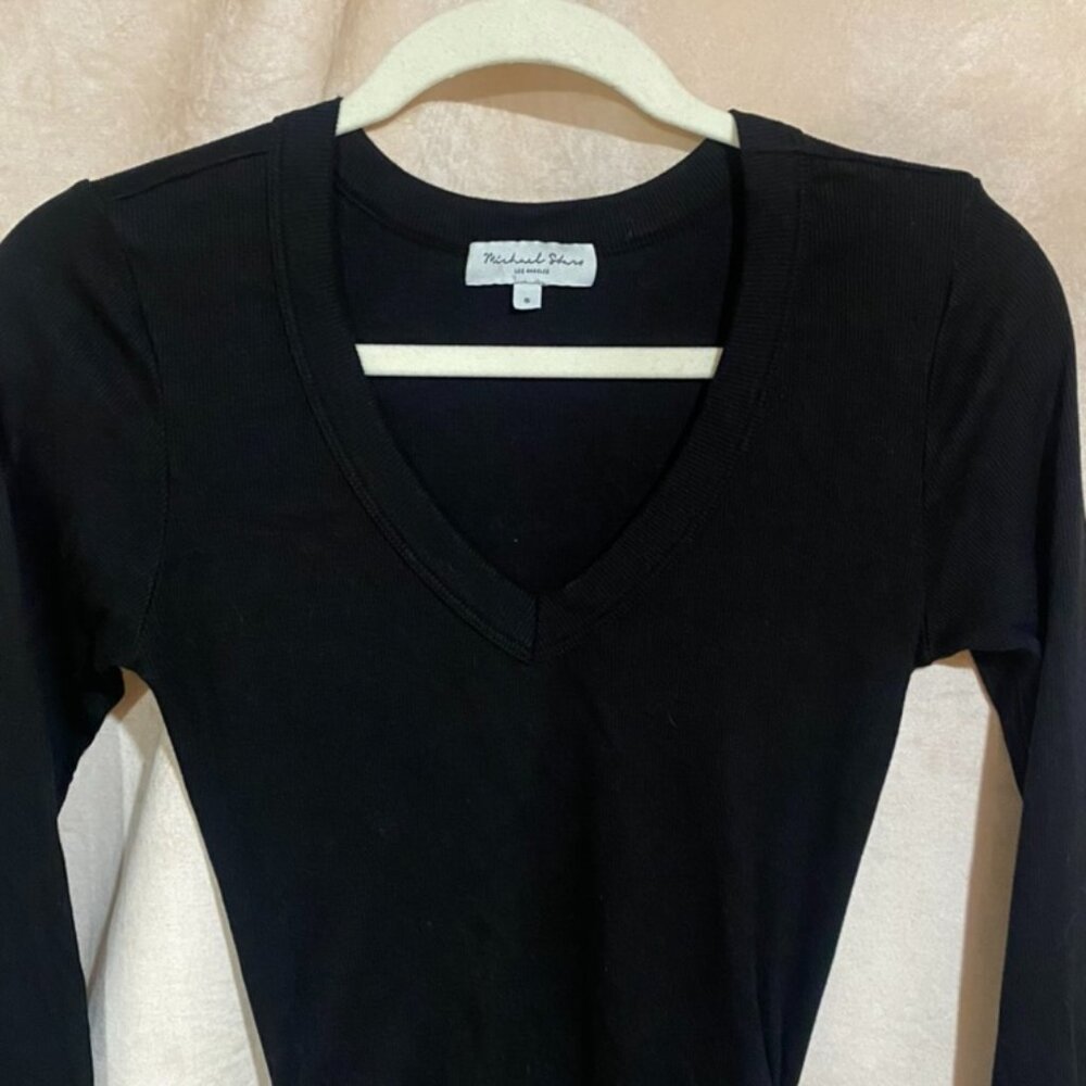 MICHEAL STARS long sleeve knee-length dress, black, side slit/scrunch